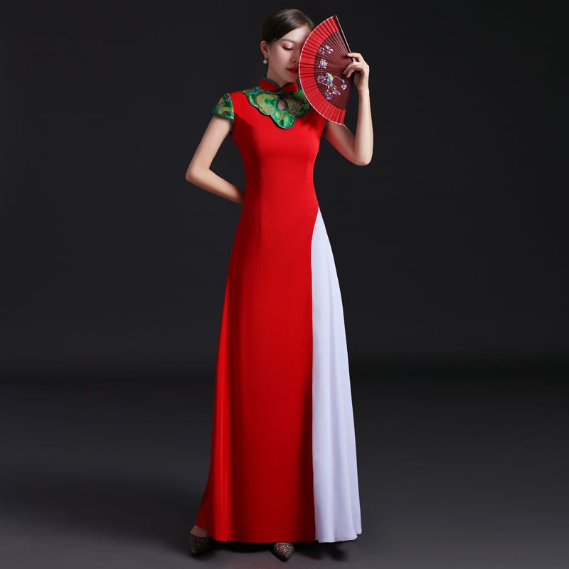 Floral Embroidery A-line Ao Dai Chinese Evening Dress