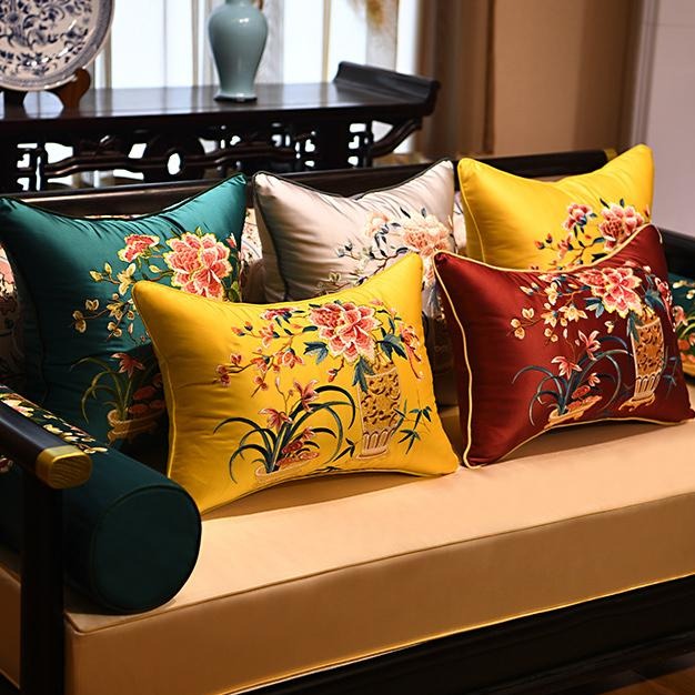 Floral Embroidery Brocade Traditional Chinese Cushion Covers