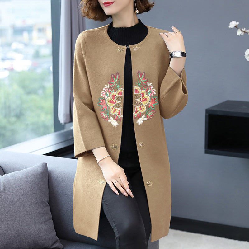 Floral Embroidery Chinese Style Knit Wind Coat Long Shawl