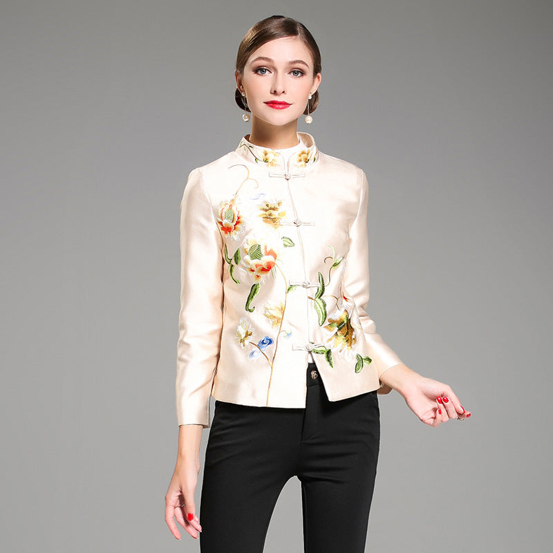 Floral Embroidery Chinese Style Women's Jacket Short Wind Coat