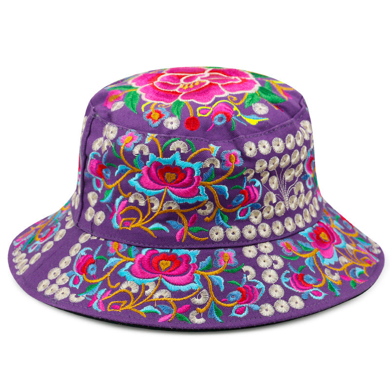 Floral Embroidery Unisex Traditional Oriental Bucket Hat Beach Hat