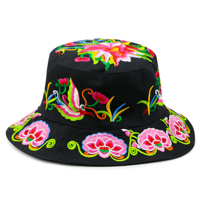 Floral Embroidery Unisex Traditional Oriental Bucket Hat Beach Hat