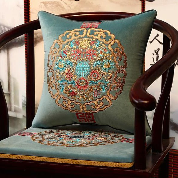 Floral Embroidery Velvet Traditional Chinese Seat Cushion