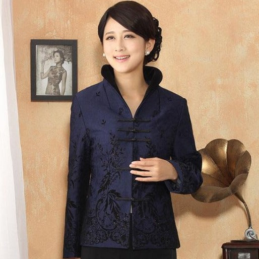 Floral Fancy Cotton Stand Collar Chinese Jacket Mother Coat