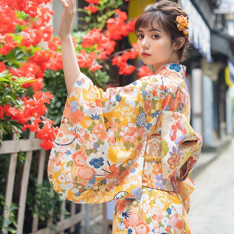 Floral Pattern Girl's Japanese Retro Kimono Bathrobe