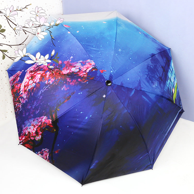 Floral Pattern Oriental Folding Umbrella