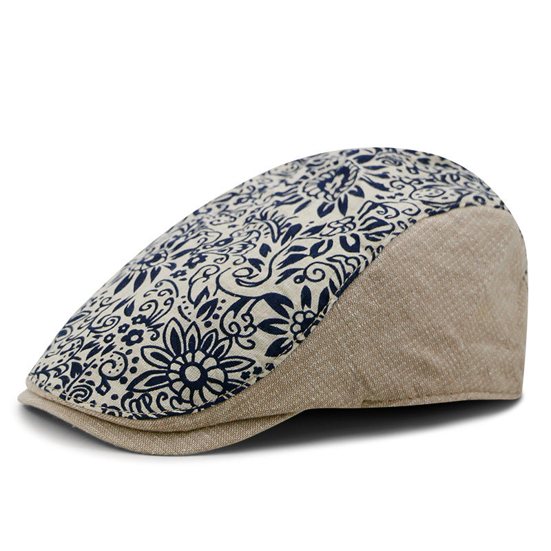 Floral Printed Unisex Oriental Beret Peaked Cap