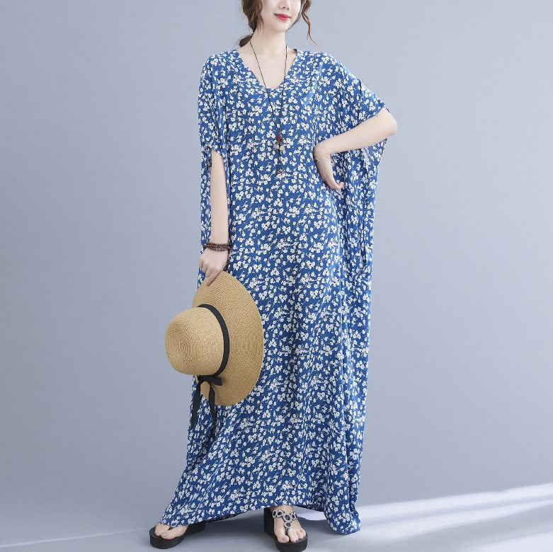 Floral Signature Cotton Robe Chinese Style Casual Dress Boho Dress