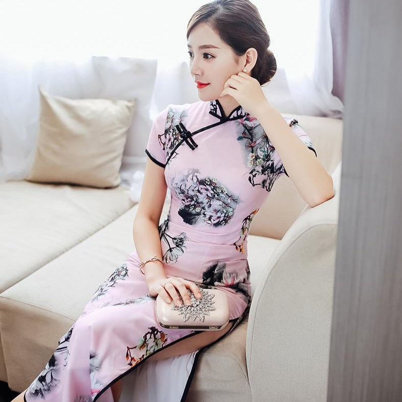 Floral Silk Bodycon Retro Cheongsam Chinese Dress Day Dress