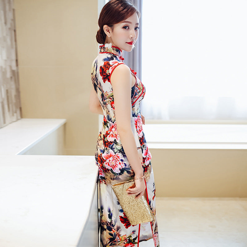 Floral Silk Bodycon Retro Cheongsam Chinese Dress Day Dress