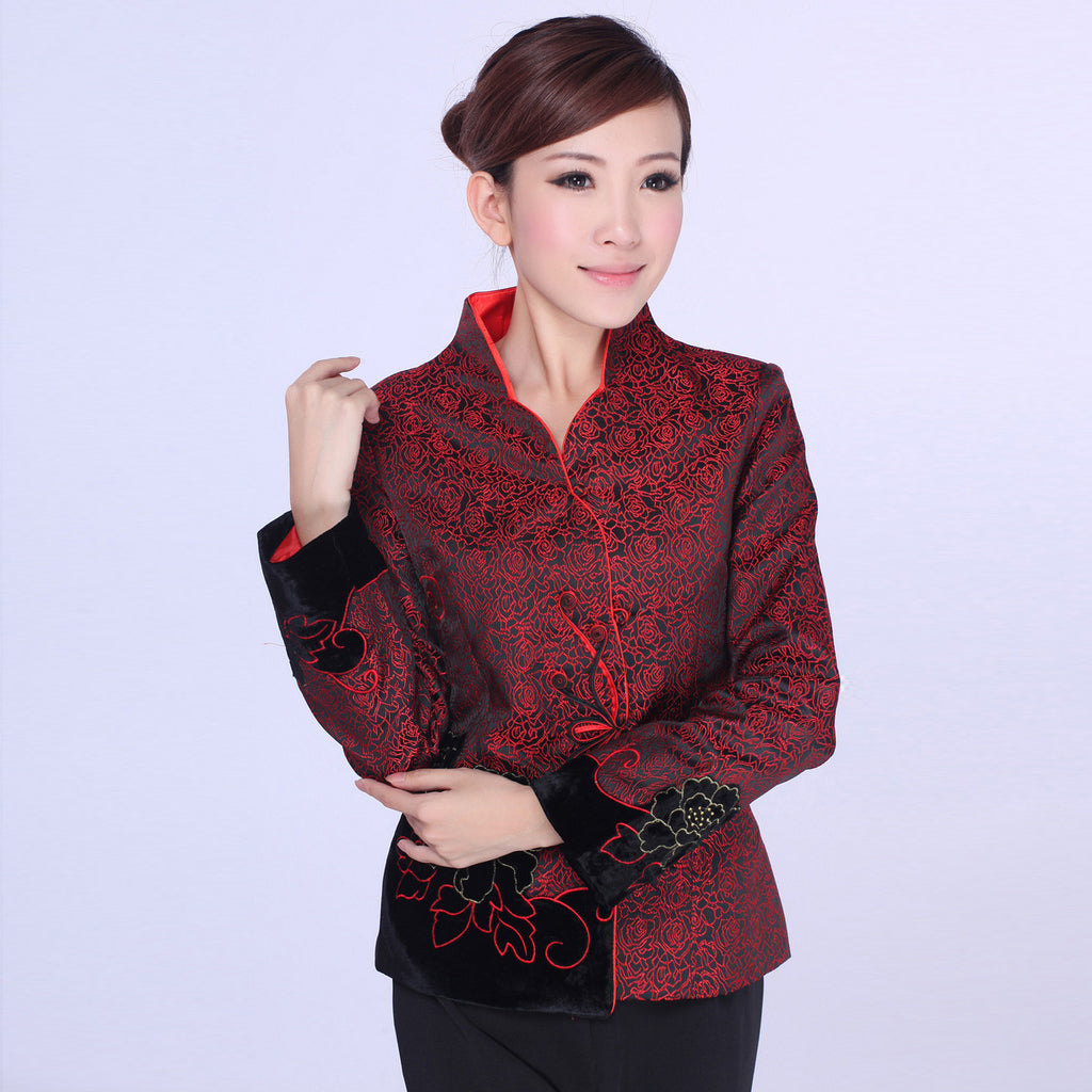 Floral Taffeta Chinese Jacket Mother's Coat with Butterfly Button