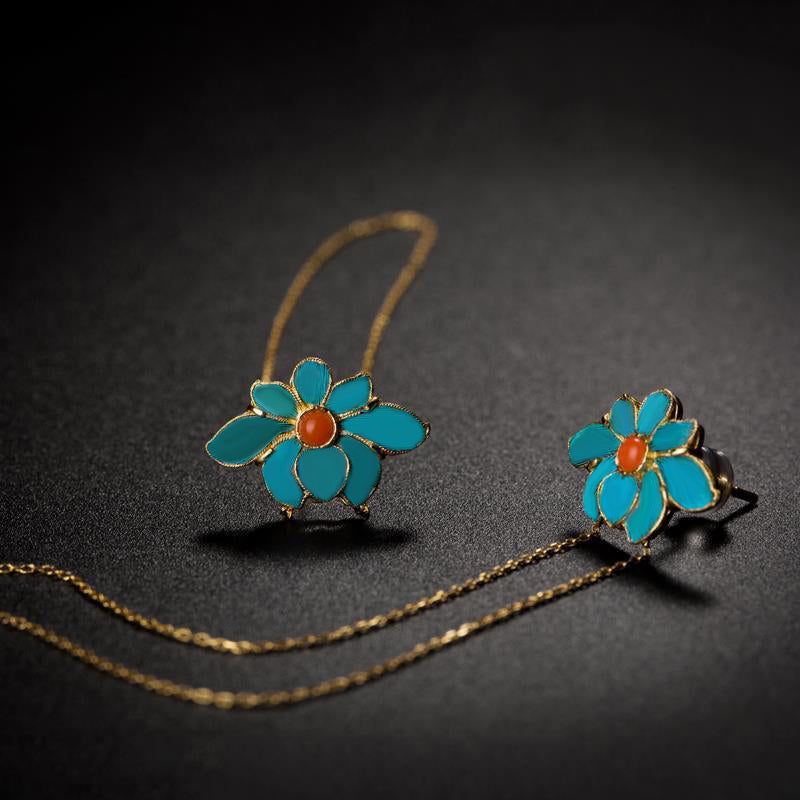 Flower Shape Cloisonne Chinese Style Gilding Earrings