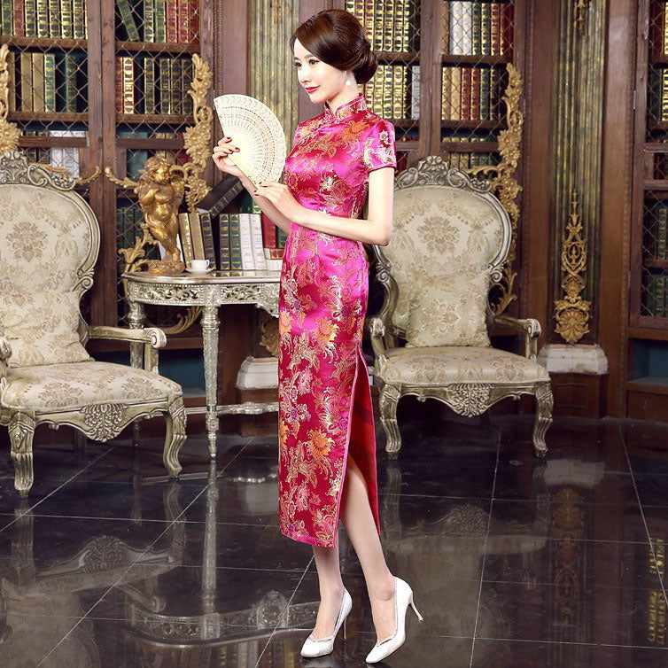 Full Length Brocade Cheongsam Floral Chinese Dress