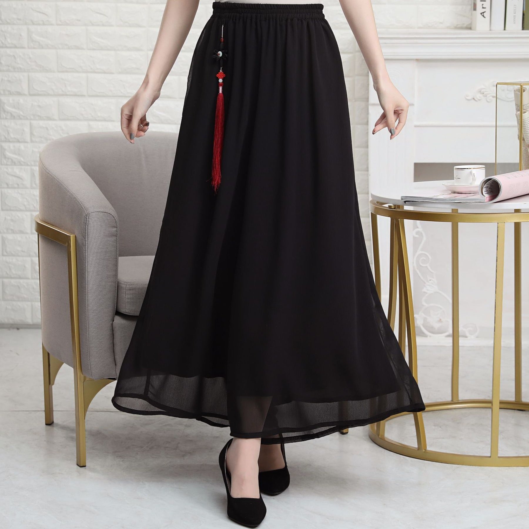 Full Length Chinese Style Chiffon Pantskirt