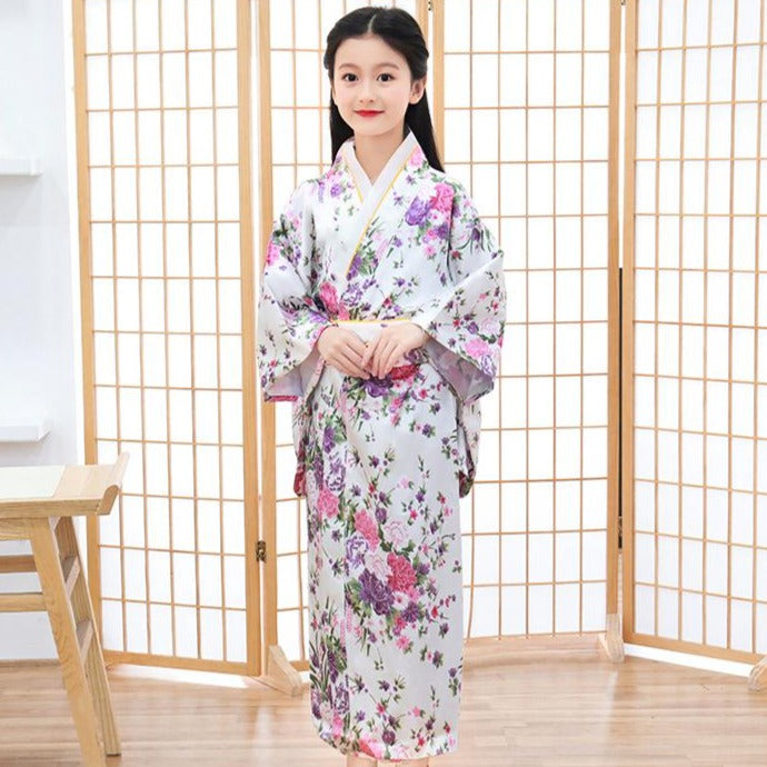 Girl's Traditional Japanese Kimono Floral Silk Yukata