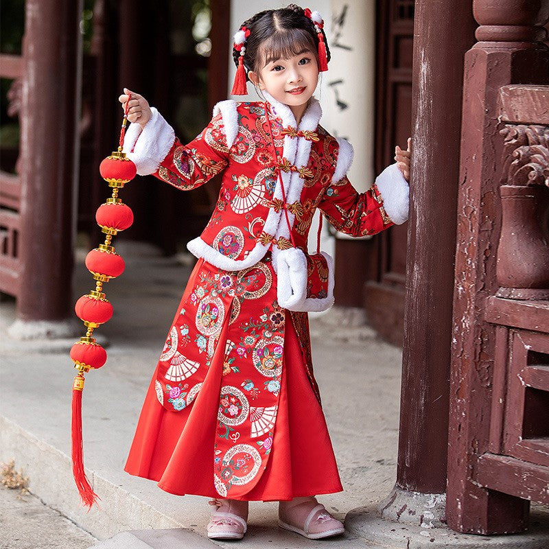 Girl's Wadded Hanfu Traditional Chinese New Year Costume