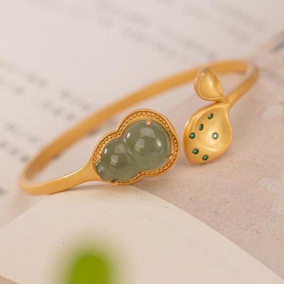 Gourd Shape Jade Bead Chinese Style Gilding Bracelet