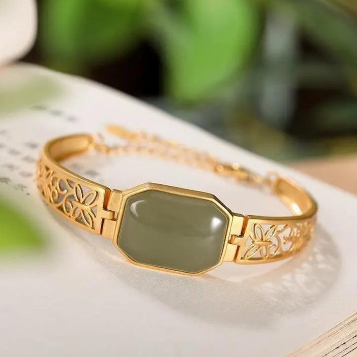 Green Jade Chinese Style Gilding Bracelet