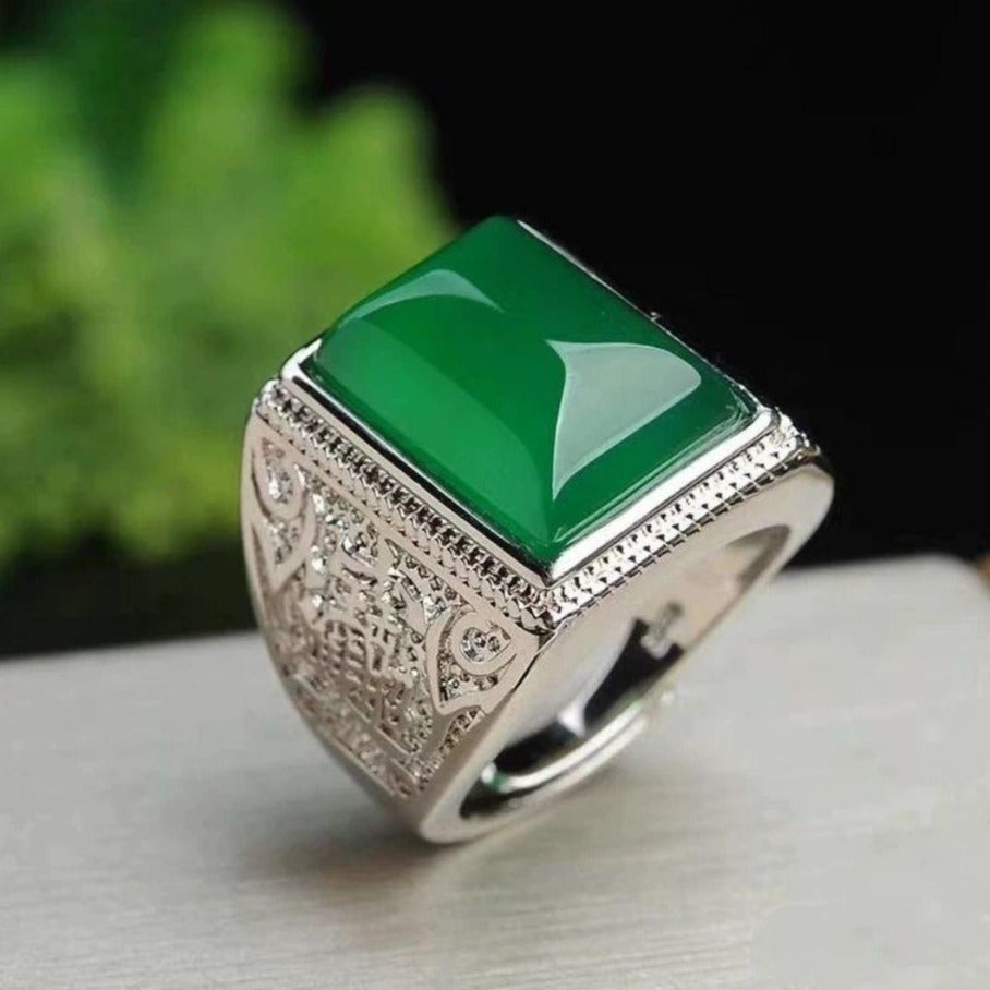 Green Jade Sterling Silver Openings Ring