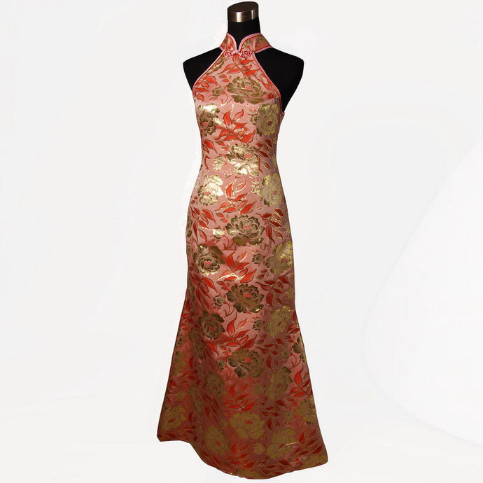 Halter Top Gilding Flowers Pattern Mermaid Chinese Wedding Dress