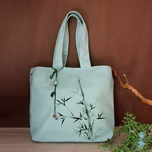 Hand Drawing Bamboo Chinese Style Canvas Shoulder Bag