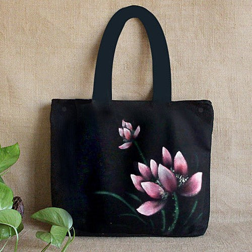 Hand Drawing Lotus Chinese Style Canvas Shoulder Bag