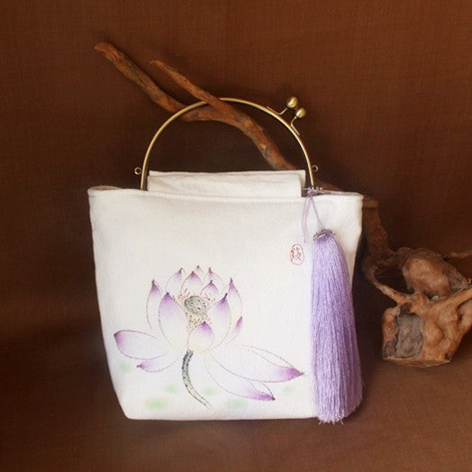 Hand Drawing Lotus Chinese Style Canvas Shoulder Bag Handbag