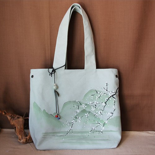 Hand Drawing Prune Tree Chinese Style Canvas Shoulder Bag