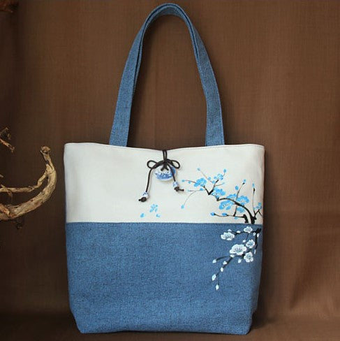 Hand Drawing Prune Tree Chinese Style Canvas Shoulder Bag