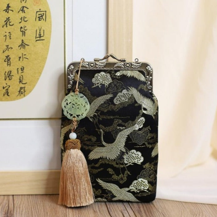 Hand Made Crane Pattern Silk Chinese Style Cell Phone Bag