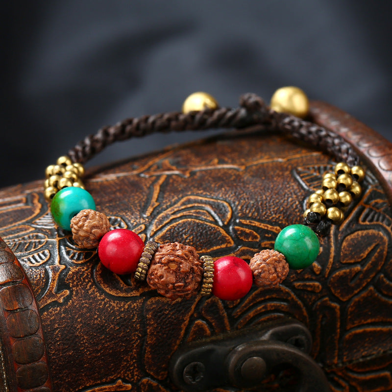 Handmade Bodisu & Turquoise Stones Wax String Bracelet