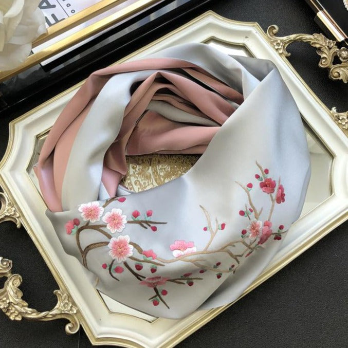 Handmade Floral Emboridery Top-level 100% Nature Silk Scarf