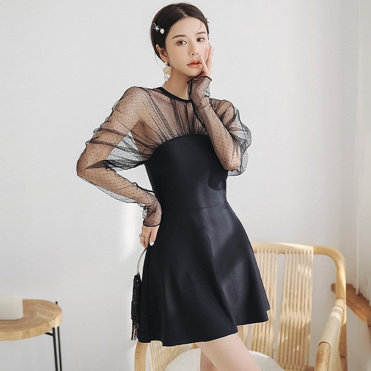 Illusion Sleeve & Neck Evening Dress Swimsuit