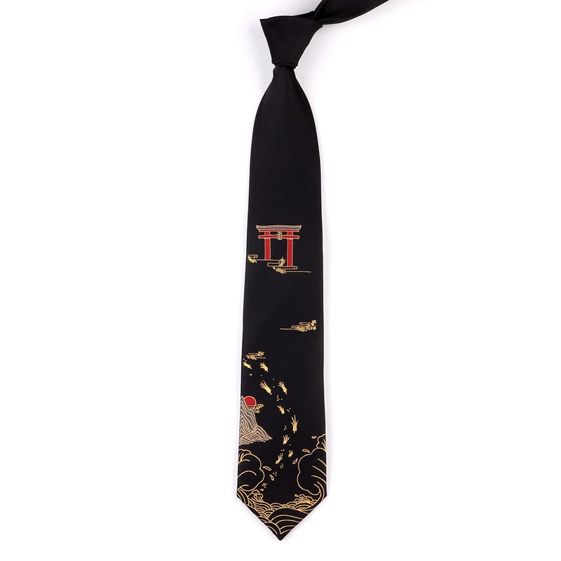 Japanese Landscape Painting Pattern Oriental Style Gentleman Necktie