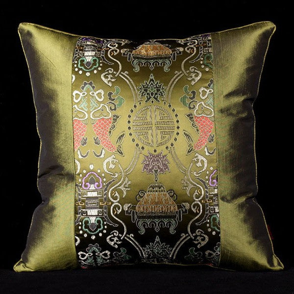 Pair of Auspicious Pattern Taffeta Traditional Chinese Cushion Covers