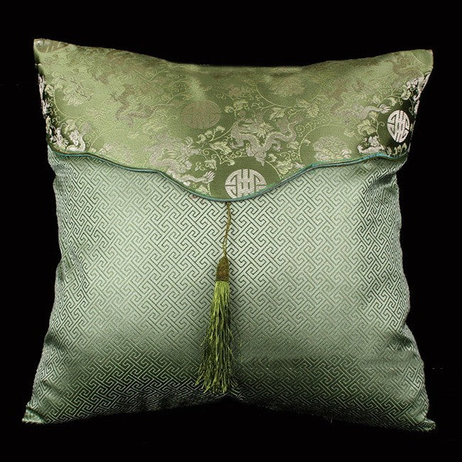 Pair of Brocade Chinese Cushion Covers with Tassel